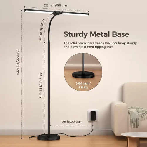 Miniatura 4 de Lámpara de pie LED para sala de estar, lámparas de lectura brillantes para oficina, colores, temperaturas y brillo ajustables, lámpara de pie
