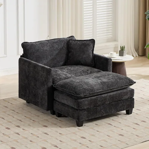 Miniatura 23 de Sofá modular negro de 111.5 pulgadas, sofás seccionales grandes de 3 plazas para sala de estar, sofá nube de tela de felpilla de gran