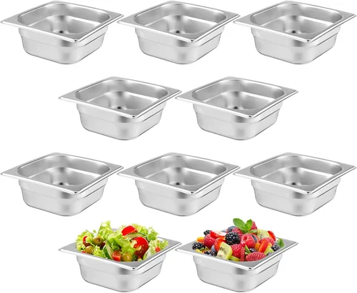 Miniatura 9 de Thenshop Paquete de 10 sartenes de acero inoxidable para hoteles de 1/4 de 6 pulgadas de profundidad, bandeja de comida de metal comercial