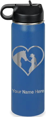 Miniatura 29 de LaserGram Botella de agua personalizada, corazón de vaquera de caballo, acero inoxidable de doble pared aislada al vacío con popote superior, regalo