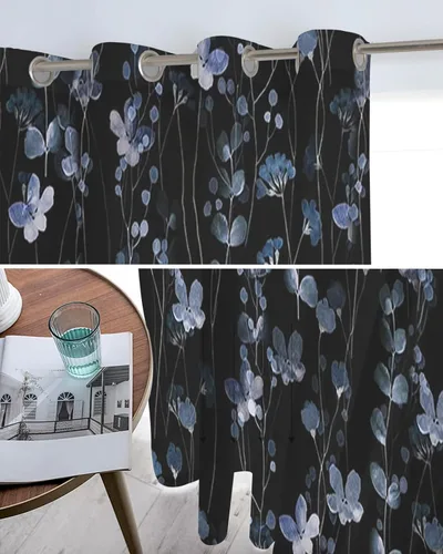 Miniatura 5 de Cortinas traslúcidas de flores azules de 90 pulgadas de largo, juego de 2 paneles de cortinas para cocina, dormitorio, sala de estar, puerta