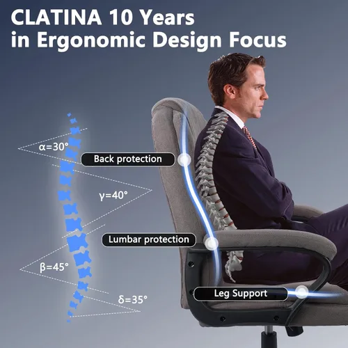 Miniatura 4 de CLATINA Silla de oficina de tela marrón, silla de escritorio cubierta de tela, sillas giratorias de altura ajustable, silla ejecutiva ergonómica