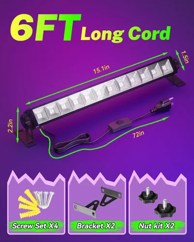 Miniatura 6 de Paquete de 2 barras de luz negra LED de 42W, luz negra con cable de 6 pies + interruptor + enchufe, suministros para fiestas de luces negras que