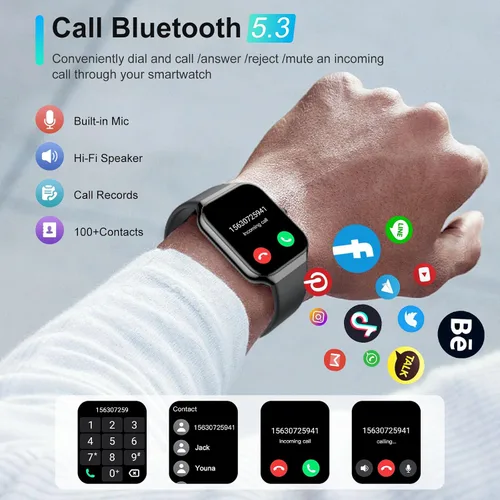 Miniatura 2 de Reloj inteligente para hombres y mujeres, responder/hacer llamadas, reloj de fitness HD de 1.96 pulgadas con monitor de frecuencia cardíaca, monitor
