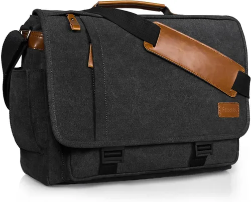 Miniatura 16 de ESTARER Bolsa de mensajero para laptop de 13 a 14 pulgadas, resistente al agua, bolsa de hombro de lona para universidad de negocios, gris