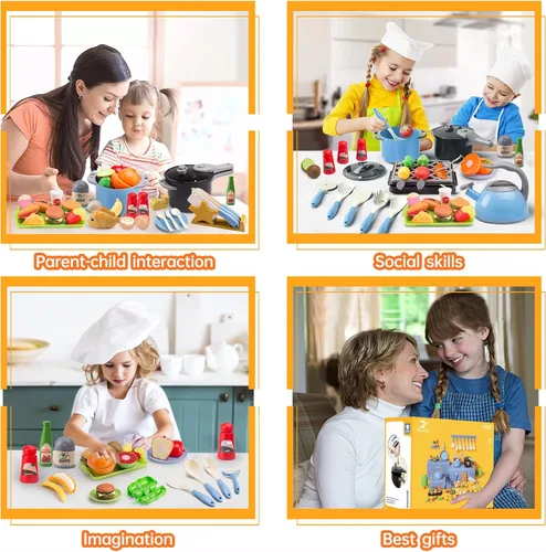Miniatura 8 de 105 piezas de accesorios de juguete de cocina para niños, juego de cocina para acampar, ollas de juego, sartenes, utensilios, utensilios de cocina