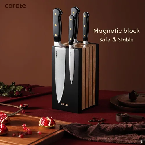 Miniatura 5 de CAROTE Juego de 11 cuchillos con bloque para cocina, hoja súper afilada de acero inoxidable, mango ergonómico con triple remache, bloque magnético