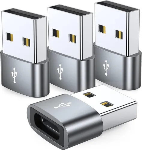 JXMOX Adaptador USB C hembra a USB macho, paquete de 4, convertidor de cable de carga tipo C a USB A, compatible con iPhone 11, 12, 13, 14, 15, 16,
