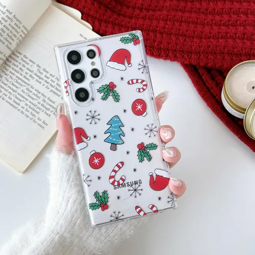 Miniatura 7 de RALEAVO Funda de Navidad transparente para Samsung Galaxy S22 Plus, bonita funda de vacaciones de invierno para mujeres, niñas y niños con sombreros