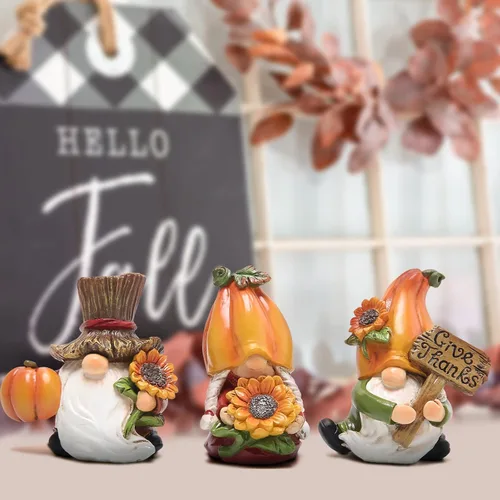 Miniatura 5 de Hodao 3 gnomos de calabaza de Acción de Gracias, hechos a mano, elfo sueco Tomte para decoración de otoño, regalo de decoración de Acción