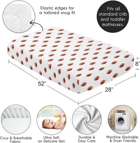 Miniatura 4 de Sweet Jojo Designs Sábana bajera ajustable para cuna de niño de fútbol marrón y blanco para bebé, recién nacido, habitación de bebé, colchón