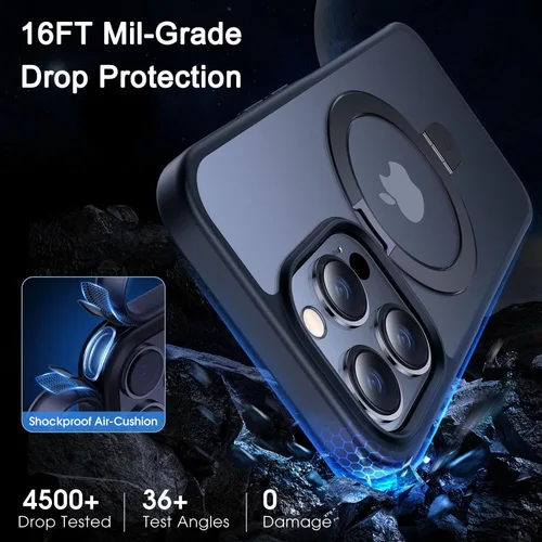 Miniatura 5 de CASEKOO- Funda para iPhone 15 Pro, c/soporte magnético invisible [protecc. militar contra caídas] [compatible c/MagSafe], a prueba de impactos, Negro