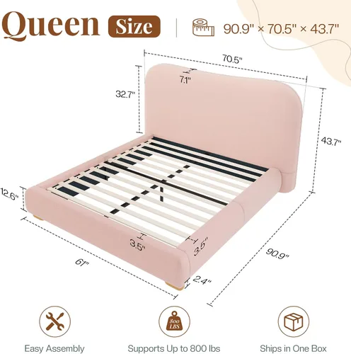 Miniatura 2 de Jocisland Base de cama de nube de tamaño Queen, cabecera curvada de 7.1 pulgadas de grosor, esquinas redondeadas suaves, diseño seguro para niños