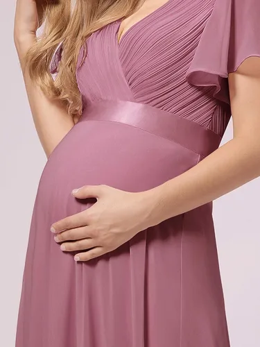 Miniatura 5 de Ever-Pretty Womens Chiffon V-Neck A-line Ruched Summer Maternity Dresses with Sleeves 09890-USA