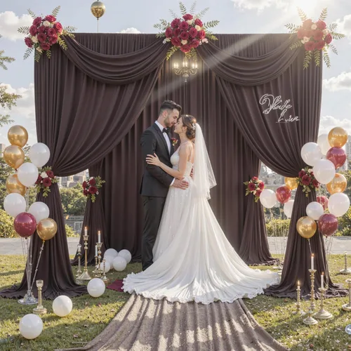Miniatura 3 de Cortina de fondo marrón sin arrugas de 10 pies x 10 pies para fiestas, boda, telón de fondo para fotos, tela, 2 paneles de 5x10 pies para baby