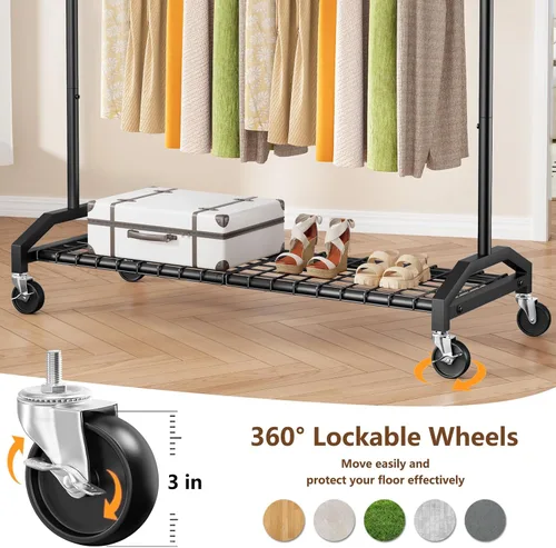Miniatura 6 de Wiracks Perchero de Servicio Pesado para Colgar Ropa 350lbs Perchero de Ropa Ruedas Industriales de 3" 51 a 71" An x 16.53" Pr x 65" a 71" Al
