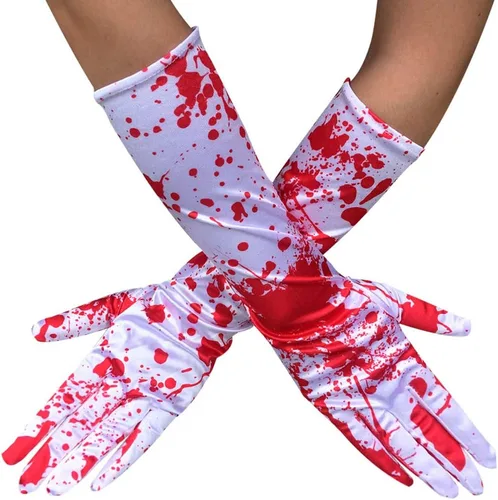 Miniatura 2 de NUOBESTY Guantes de terror novedosos para decoración de fiesta de Halloween, 1 par, Blanco y rojo