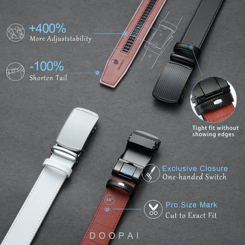 Miniatura 2 de DOOPAI Paquete de 2 cinturones de vestir con trinquete para hombre, ajustable de piel auténtica de 1 38 pulgadas, longitud de tamaño que se puede