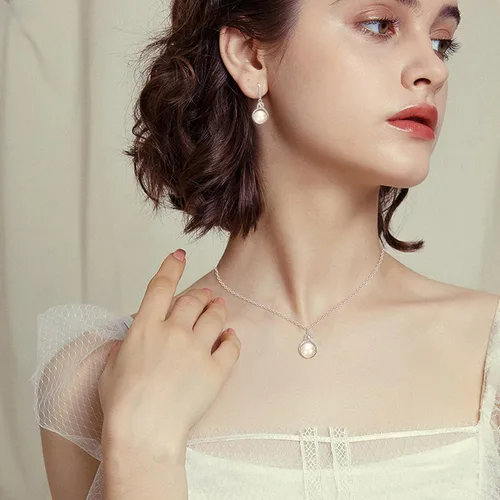 Miniatura 2 de BriLove Regalos para mamá y mujer, plata de ley 925 con circonita cúbica AAA, collar de perlas cultivadas de agua dulce, juego de aretes para el día