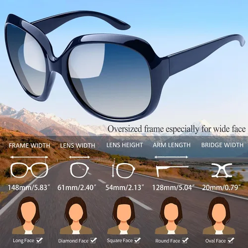 Miniatura 98 de Joopin Lentes de sol de gran tamaño para mujer, polarizados, grandes, para conducción, protección UV, grandes sombras