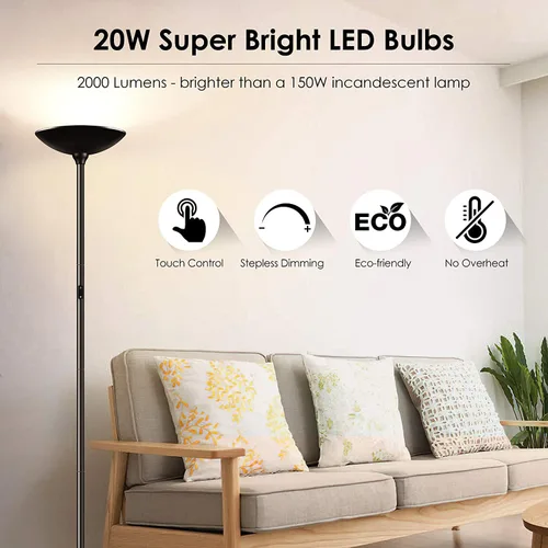 Miniatura 2 de Lámpara de pie BoostArea/Lámpara de pie, lámpara LED Torchiere de 20 W y 2000 lm, regulación sin saltos, control táctil, 3000 K luz diurna, vida