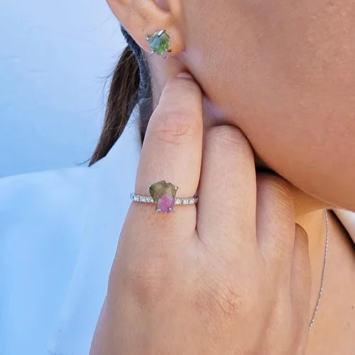 Miniatura 27 de Natural raw gemstone stud earrings with white gold over 925 sterling silver, 6 to 7mm rough genuine quality birthstone gift for her, Uniquelan