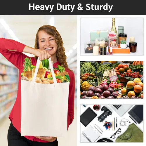 Miniatura 5 de Segarty Bolsa de lona pequeña, paquete de 6 bolsas de lona en blanco de 15 x 16 pulgadas para mujer, bolsa lisa reutilizable con algodón natural