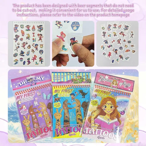 Miniatura 7 de Tatuajes temporales precortados para niñas, más de 100 tatuajes de mariposa, sirena, unicornio, suministros de fiesta impermeables para cumpleaños