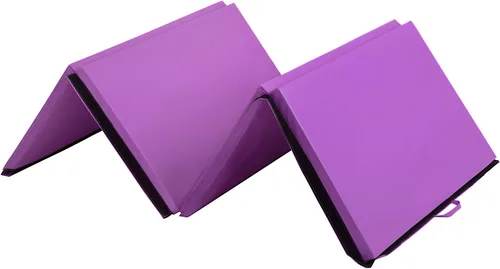 Miniatura 12 de Colchoneta de gimnasia portátil plegable de 4 x 8/2 x 6 pies, tapete de ejercicio de piel sintética con asas de transporte para entrenamiento en Rosa
