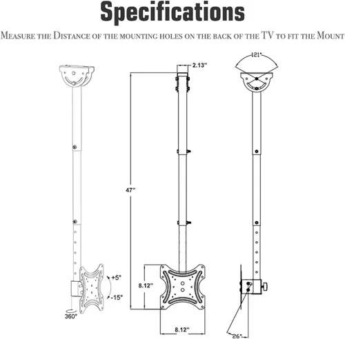 Miniatura 8 de Soporte de techo para TV que se adapta a la mayoría de televisores de pantalla plana LED, LCD OLED de 32 a 55 pulgadas, soporte de pared universal
