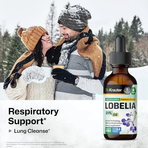 Miniatura 2 de BIO KRAUTER Lobelia Tintura para limpieza y desintoxicación pulmonar – Extracto líquido de hierba de lobelia vegana pura – 2 onzas líquidas. 84 días