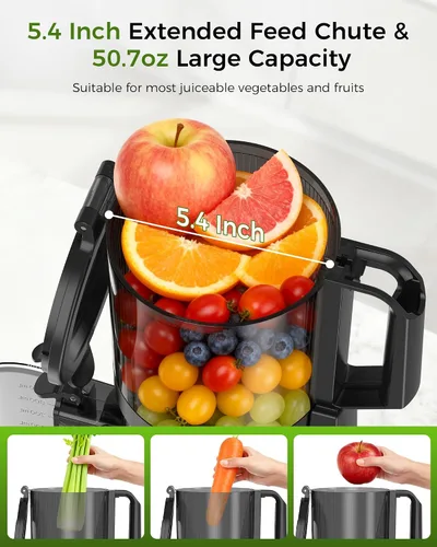 Miniatura 2 de COWSAR Exprimidor de prensa en frío, máquinas exprimidoras de 5.4 pulgadas de ancho con canal de alimentación lento, alto rendimiento de jugo