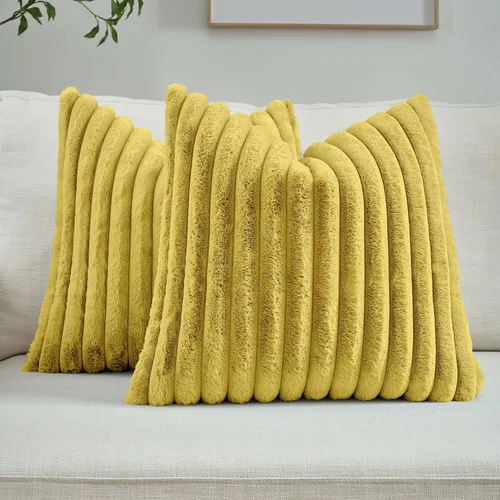 Miniatura 38 de FUTEI - Juego de 2 fundas de almohada decorativas con rayas, cuadradas, para invierno, piel sintética de conejo suave y acogedora y respaldo