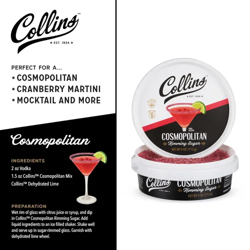 Miniatura 3 de Collins Cosmopolitan Cocktail Sugar, Red Cranberry Flavored Rimming Sugar for Cosmos, Cranberry Martinis, Vodka Cranberry, Champagne Spritzers, 4 oz