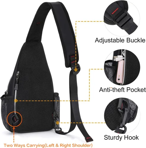 Miniatura 6 de MOSISO Mochila Mini de Bandolera, Pequeña Mochila de Senderismo, Mochila de Viaje, Mochila Casual para Deportes al Aire Libre, Negra Negro