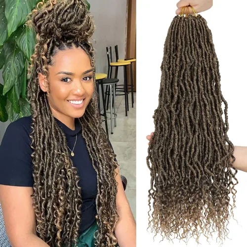 Miniatura 18 de Mytarku 8 paquetes de rastas suaves de 24 pulgadas con extremos rizados, rastas de pelo sintético de ganchillo bohemias para mujeres rastas de 1b