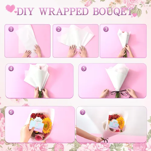 Miniatura 6 de REAXYZNN 20 hojas de papel de regalo de flores, papel de regalo floral impermeable con tarjetas para manualidades de bricolaje, suministros de Blanco