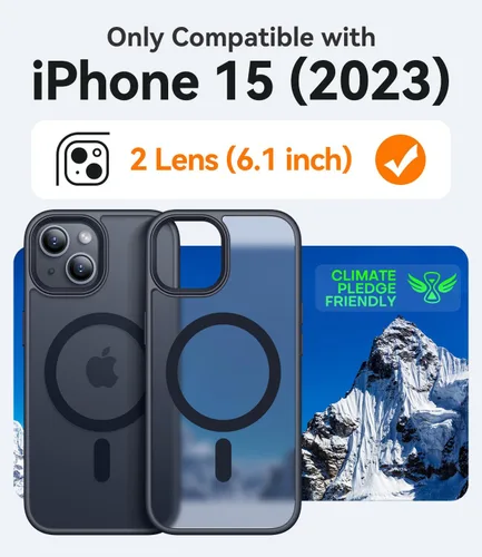Miniatura 2 de CANSHN Funda magnética para iPhone 15 [compatible con MagSafe y probada contra caídas de grado MIL], funda delgada translúcida mate, antiarañazos, a