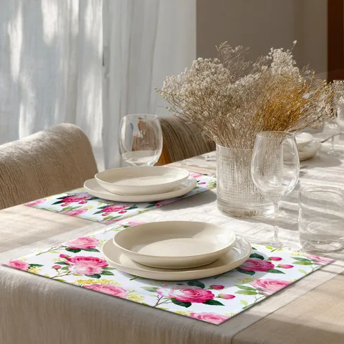 Miniatura 4 de Shrahala Hermosos manteles individuales de flores de rosas, hermosas flores, elegantes manteles de lino de arpillera lavable, aislamiento térmico
