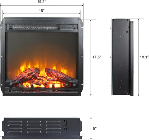 Miniatura 2 de Inserto de chimenea eléctrica de 18 pulgadas, calentador ultrafino con juego de troncos y llama realista, protección contra sobrecalentamiento