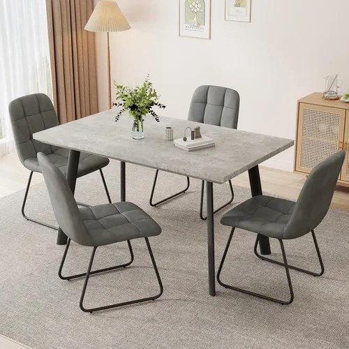 Miniatura 24 de ZckyCine Conjunto moderno de mesa de comedor de 5 piezas con mesa rectangular de madera y 4 sillas tapizadas en cuero, capacidad para 4 personas