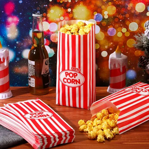 Miniatura 4 de Sherr 500 Piezas Bolsas de Palomitas de Maíz de 2oz a Granel Rayas Retro Rojas Bolsas de Palomitas de Maíz Desechables para Noches de Película Rojo