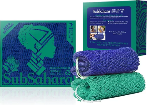 Miniatura 27 de SubSahara Auténtica esponja africana de red – 2 piezas exfoliante exfoliante para todo tipo de piel, esponja de baño para cara y cuerpo, portátil