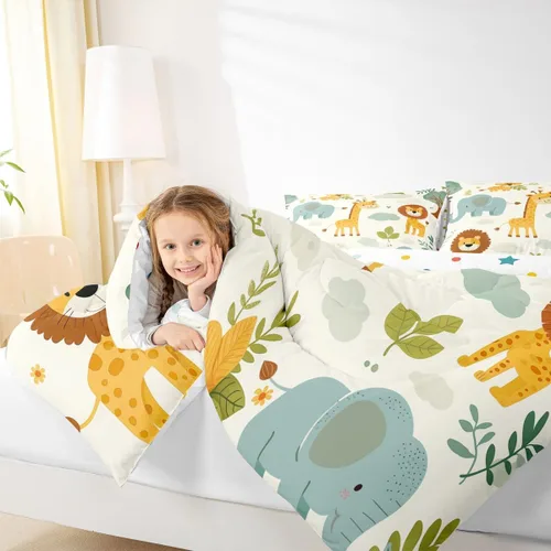 Miniatura 7 de Feelyou Juego de edredón de animales de la selva para todas las estaciones, juego de ropa de cama con 1 funda de almohada de microfibra de elefante