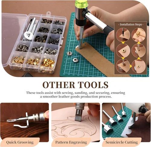 Miniatura 5 de 424 herramientas de trabajo de cuero, herramientas de cuero, kit de herramientas de cuero, herramienta de perforación de agujeros de cuero