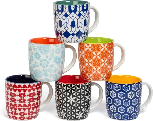 Miniatura 7 de Annovero Tazas de café pequeñas, capacidad de 11.7 onzas, tazas de cocina de porcelana para té, latte, capuchino o cacao caliente, juego de 6
