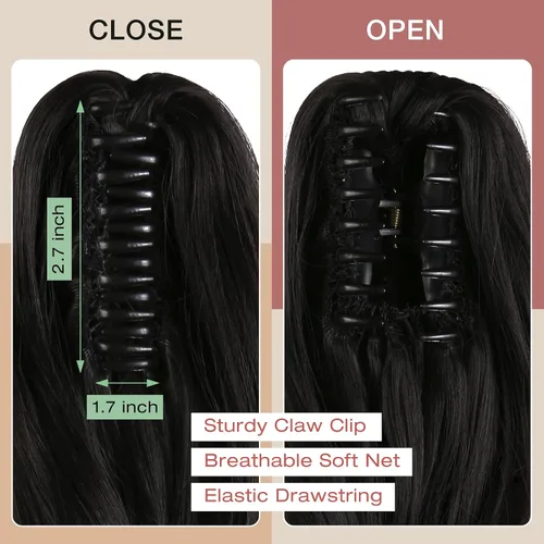 Miniatura 5 de Felendy Extensión de cola de caballo de 18 pulgadas, mezcla de rubio ceniza, marrón oscuro, rizado, ondulado, con clip, extensiones de cabello largo