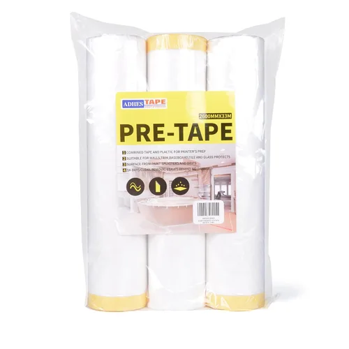 ADHES - Película de enmascaramiento precintada con borde adhesivo, 103 pulgadas x 36 yardas x 3 rollos de cinta adhesiva sin residuos para proyectos