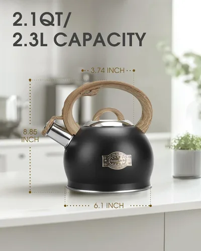 Miniatura 6 de Hauce Radio - Hervidor de Té para Estufa, Negro - Hervidores de Té de 2.1 Quart con Silbato Fuerte para Estufa, Acero Inoxidable de Grado