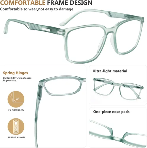 Miniatura 4 de Eyekepper Gafas de lectura Marco grande Lectores cuadrados Bisagras de resorte Hombres Mujeres Azul +0.50